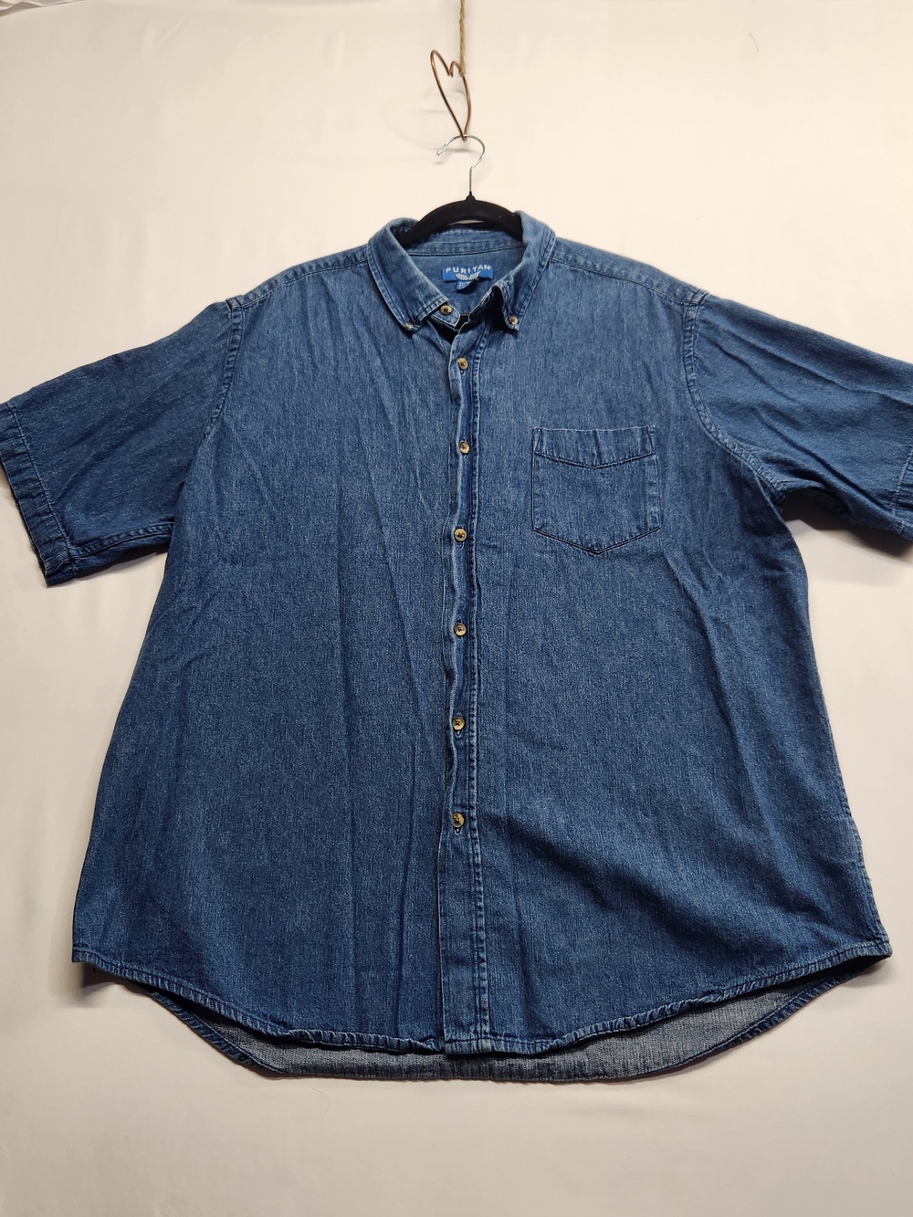⭐️Vintage Puritan Men's Denim Button Down Shirt XL Short Sleeve Cotton 90s